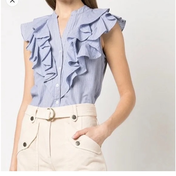 Veronica Beard Tops - Veronica Beard Striped Blue Ruffle Blouse
